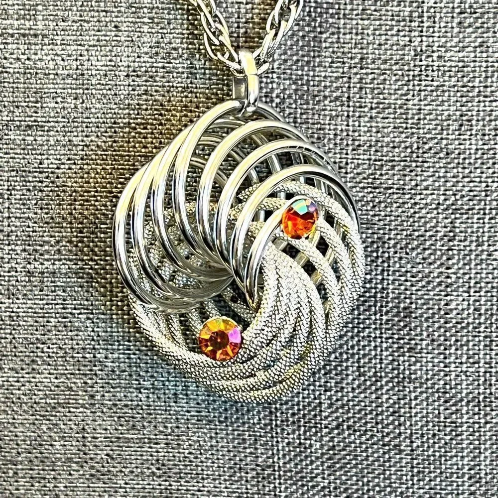 Elegant Long Monet Necklace with Statement Silver Tone Pendant